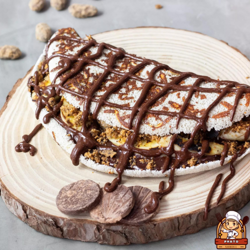 tapioca doce com cobertura de chocolate, uma delicia - prato saudavel